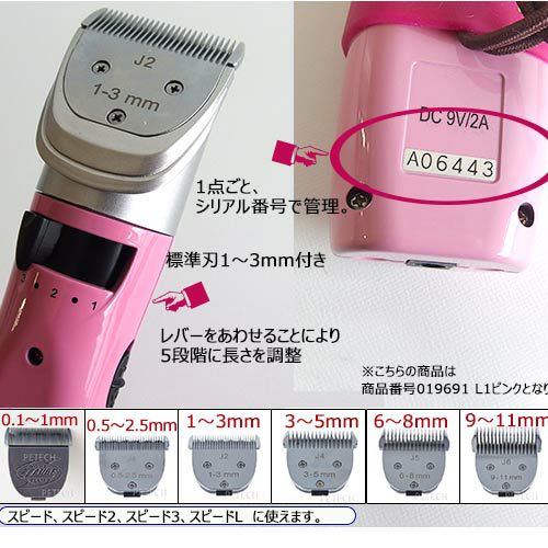 F.I.A. スピードL1 ピンク（1～3mm刃付） 【ペット用バリカン