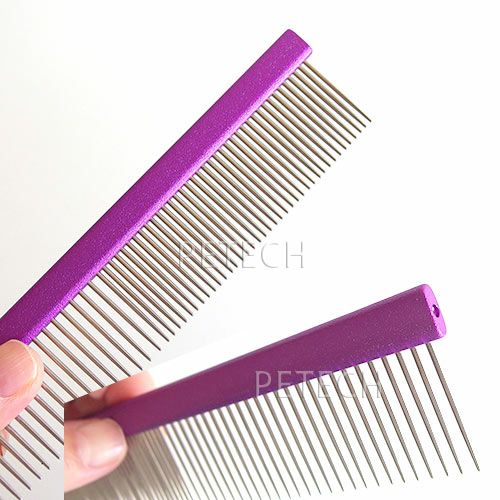 コーム くし パープル ペット用トリミングコーム アルミ製カラー両目櫛 パープル 【メール便